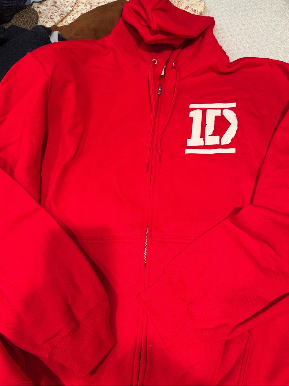 1D Red Full-Zip Hoodie with White Logo